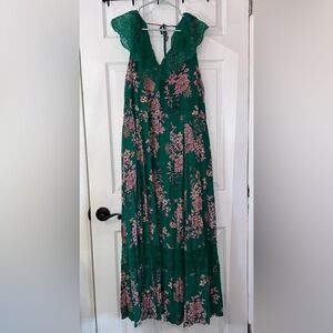 Torrid 3X Lace Trim Floral Sleeveless Tie-Back Maxi Dress